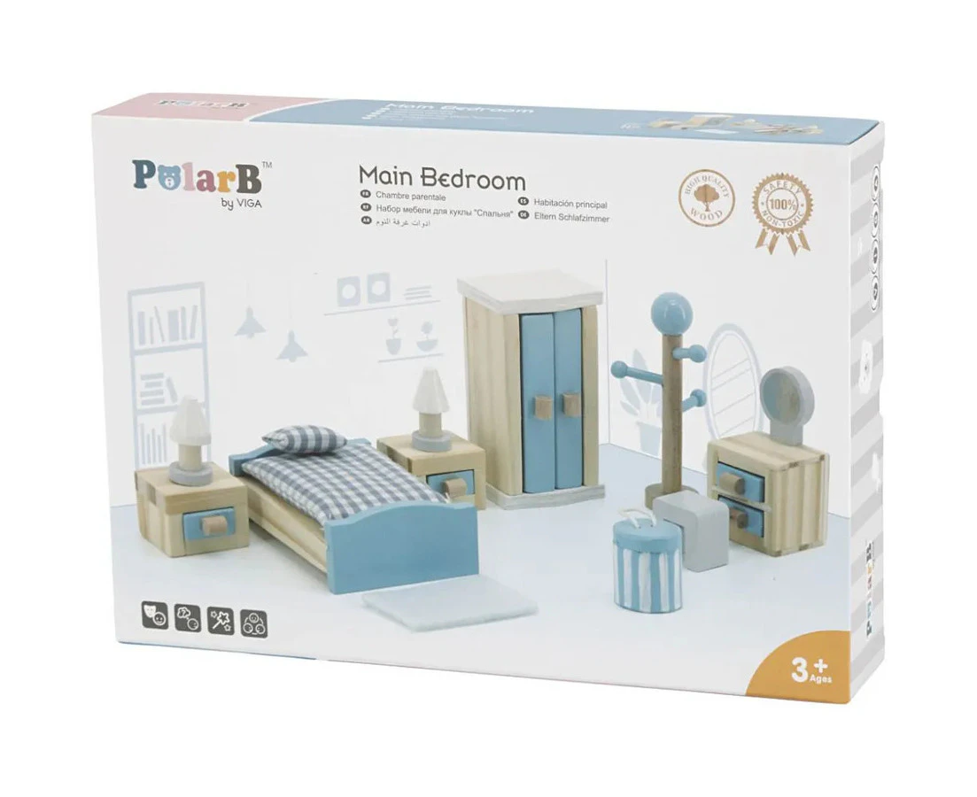 VIGA PolarB Doll House Furniture Master Bedroom Wooden Toy