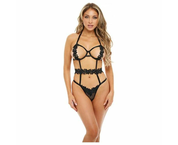 Capucina Embroidered Halter Underwire Teddy Black Xl (model: Ct 001) Women's Lingerie Intimate Pleasure Size: Xl