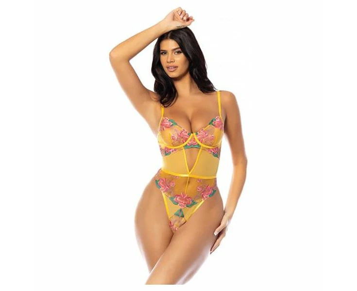 Elisabeth Unlined Underwire Embroidered Teddy Yellow Xl