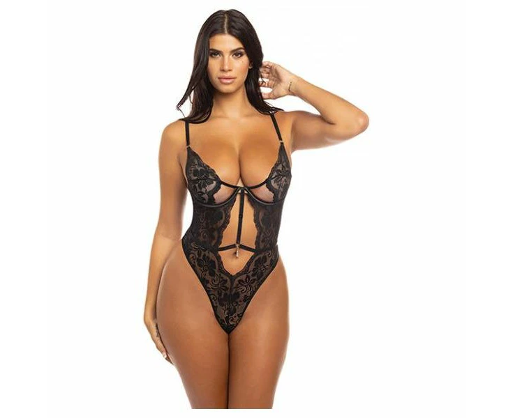 Elegant Intimates Femi Unlined Underwire Stretch Lace Teddy Model Fuslt 001 Women's Lingerie Sensual Allure Black