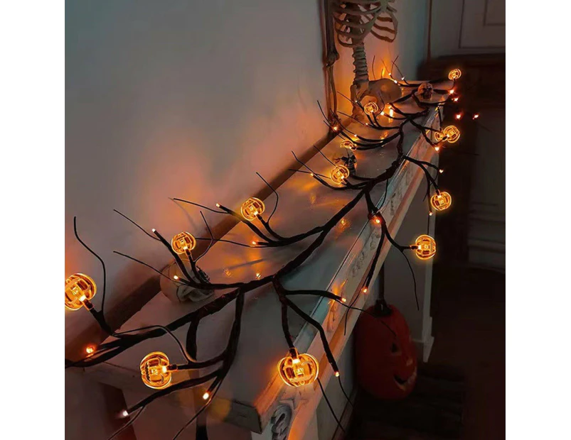 Halloween Pumpkin Willow Vine Twig Decoration Lights Spider Bats Branches Lights