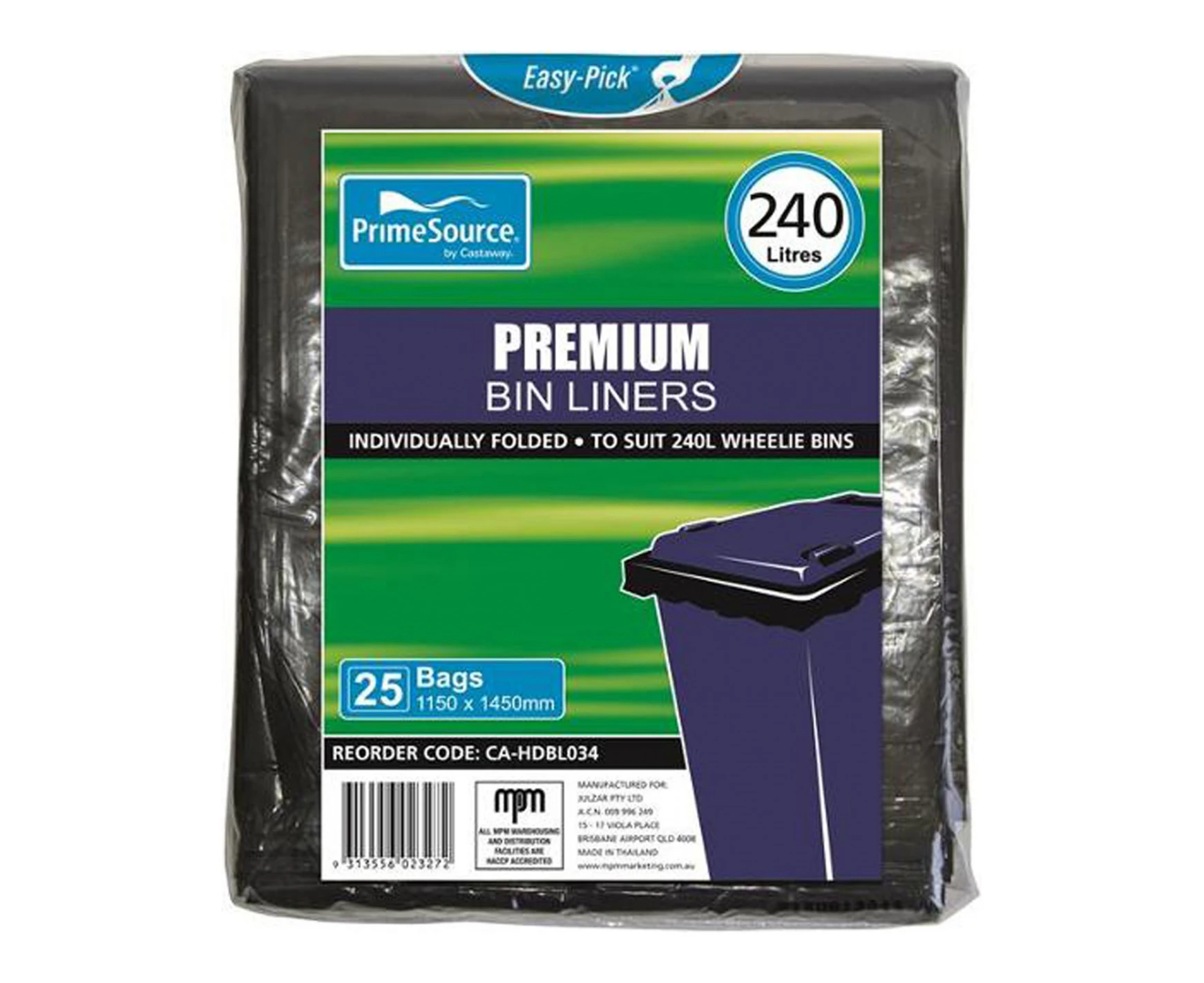 Cast Away Bin Liners Wheelie Premium Black 25s x 8