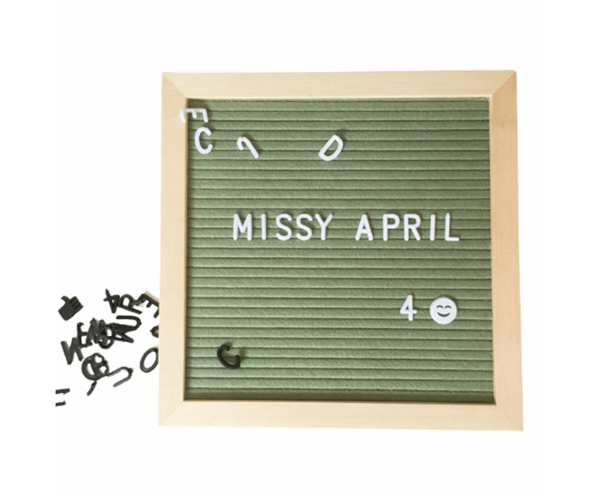 DIY Felt Letter Board Kit Wooden Frame Message Boards With Symbol Numbers - Green