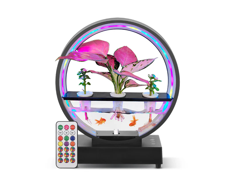 Water Feature Indoor with BT Speaker Fish Tank Water Pump LED Ring Lights Tabletop Ornament Remote Control Full Spectrum Hydroponics Waterscape Decorative