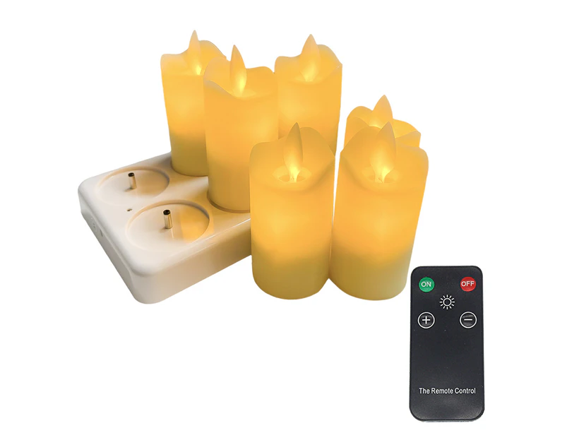 Flickering Flameless Candles Pack of 6 Rechargeable Realistic LED Candles with 4-Key Remote Control Plastic Electric Candles in Warm Yellow for Home / Hall