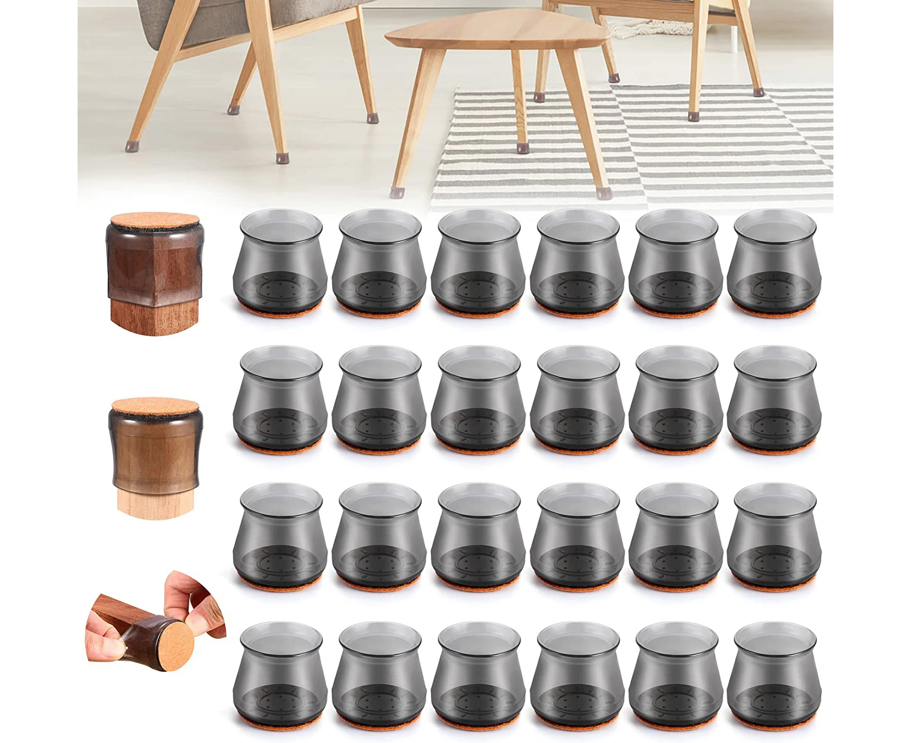 Silicone Furniture Chair Leg Floor Protectors for Hardwood Floors,  Protecting Floors from Scratches and Noise (24PCS) - Clear Black