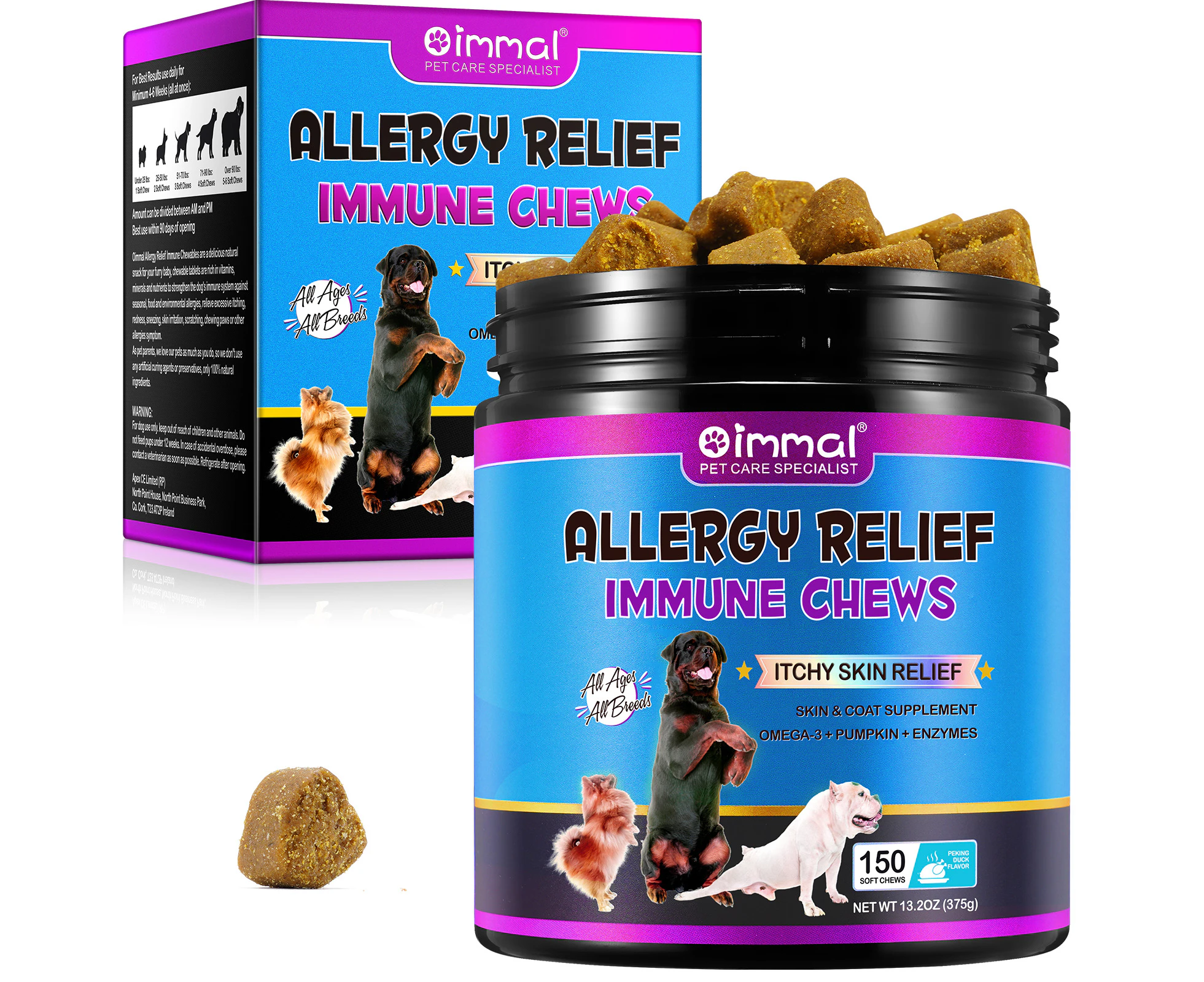 OIMMAL ALLERGY RELIEF IMMUNE DOGS CHEWS OMEGA-3 HEALTH SKIN ITCHY RELIEF 150pcs Treats