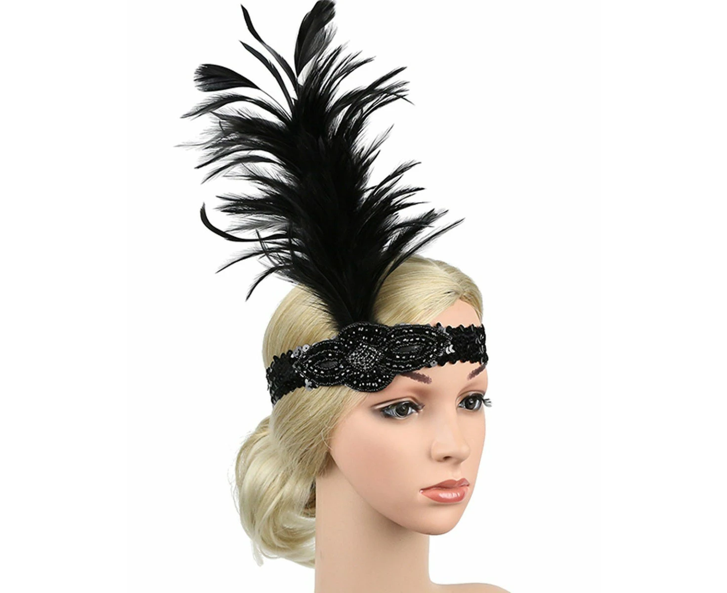 Elegant Black Feather Gatsby Headband