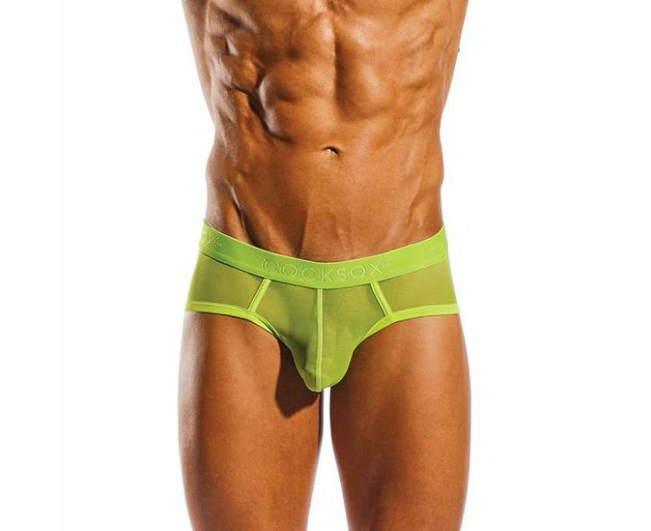 Cocksox Cx76me Mesh Contour Pouch Sports Brief Citrus Green, Men's Breathable Underwear, Size Small