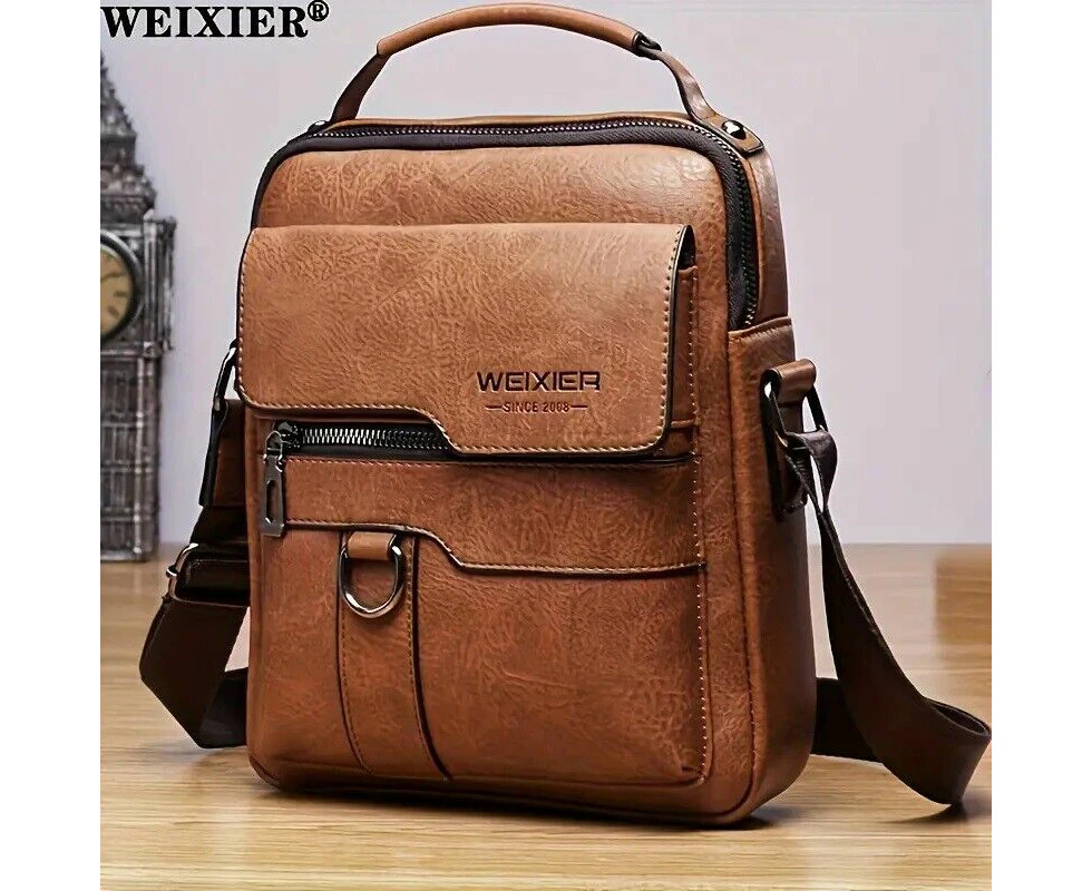 WEIXIER Crossbody Bag Men'S Shoulder Bag Vintage Leather Vertical - Light Brown