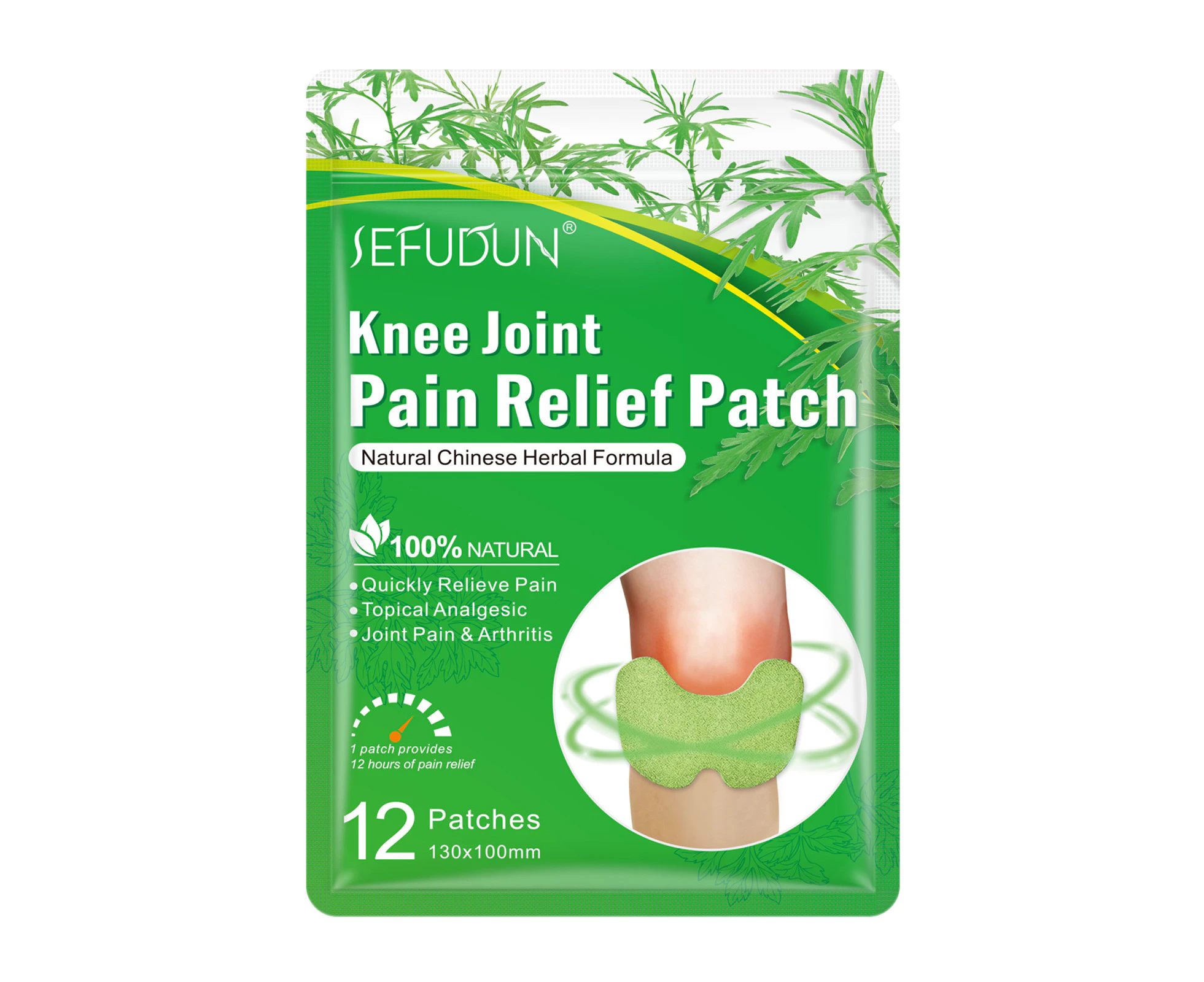 Sefudun Knee Pain Relief Patches Herbal Warming Plaster Joint Ache Sticker Wormwood Extract Pains (12 count)