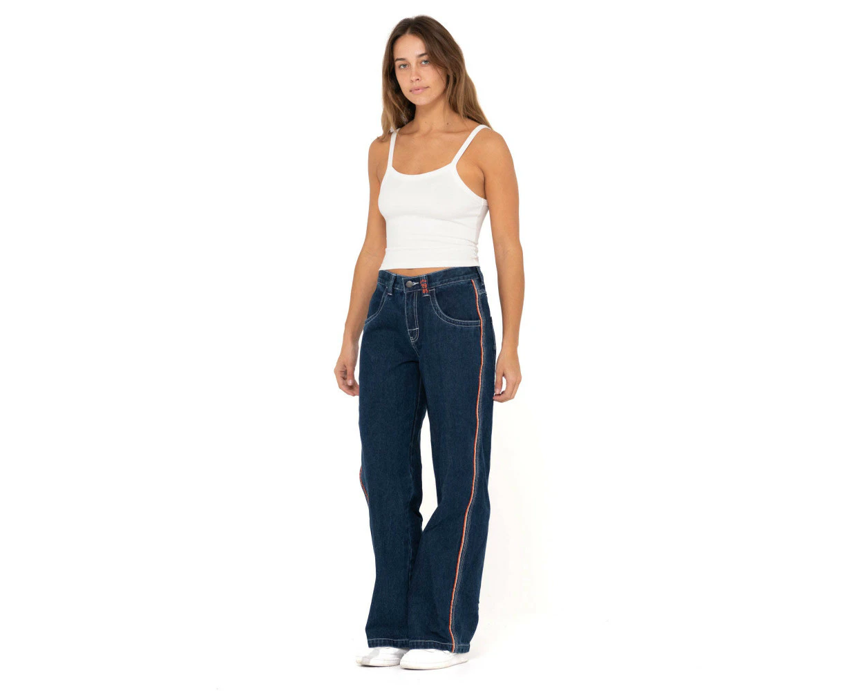 Rusty Flip Mommy Low Rise Wide Leg Denim Pant Womens in Deep Sea Blue