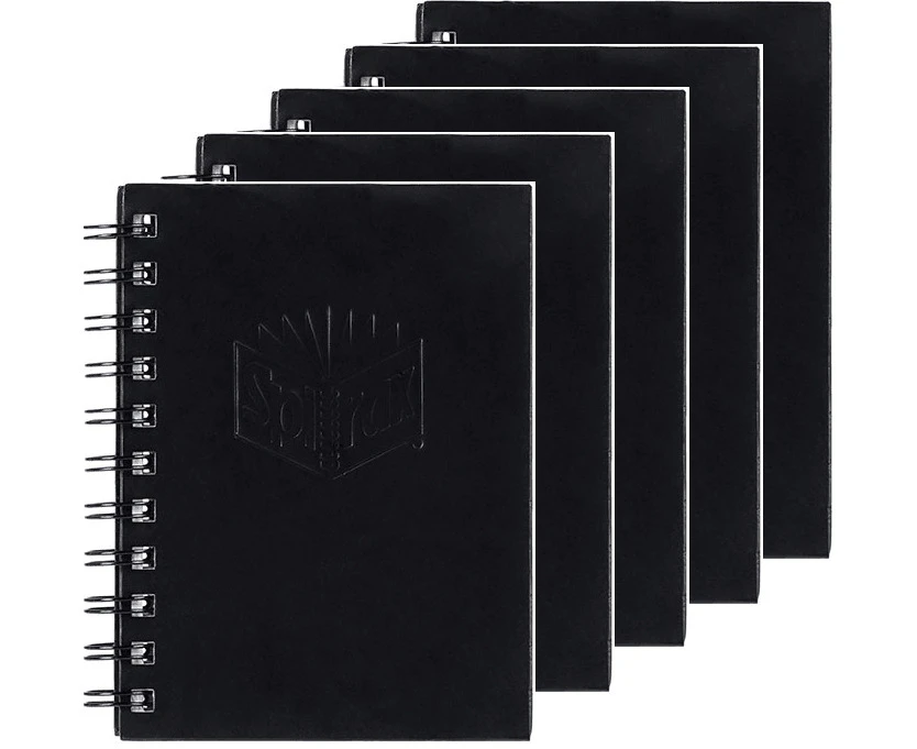 5 Pack Spirax 510 Notebook Spiral Bound Hard Cover 200 Page A6 Black