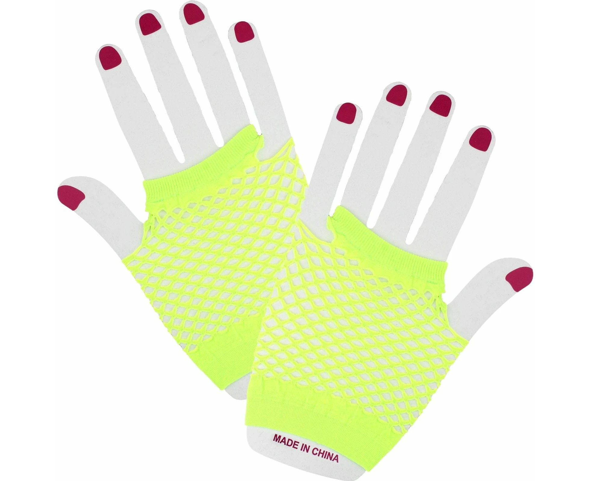 Neon Yellow Short Fingerless Fishnet Gloves