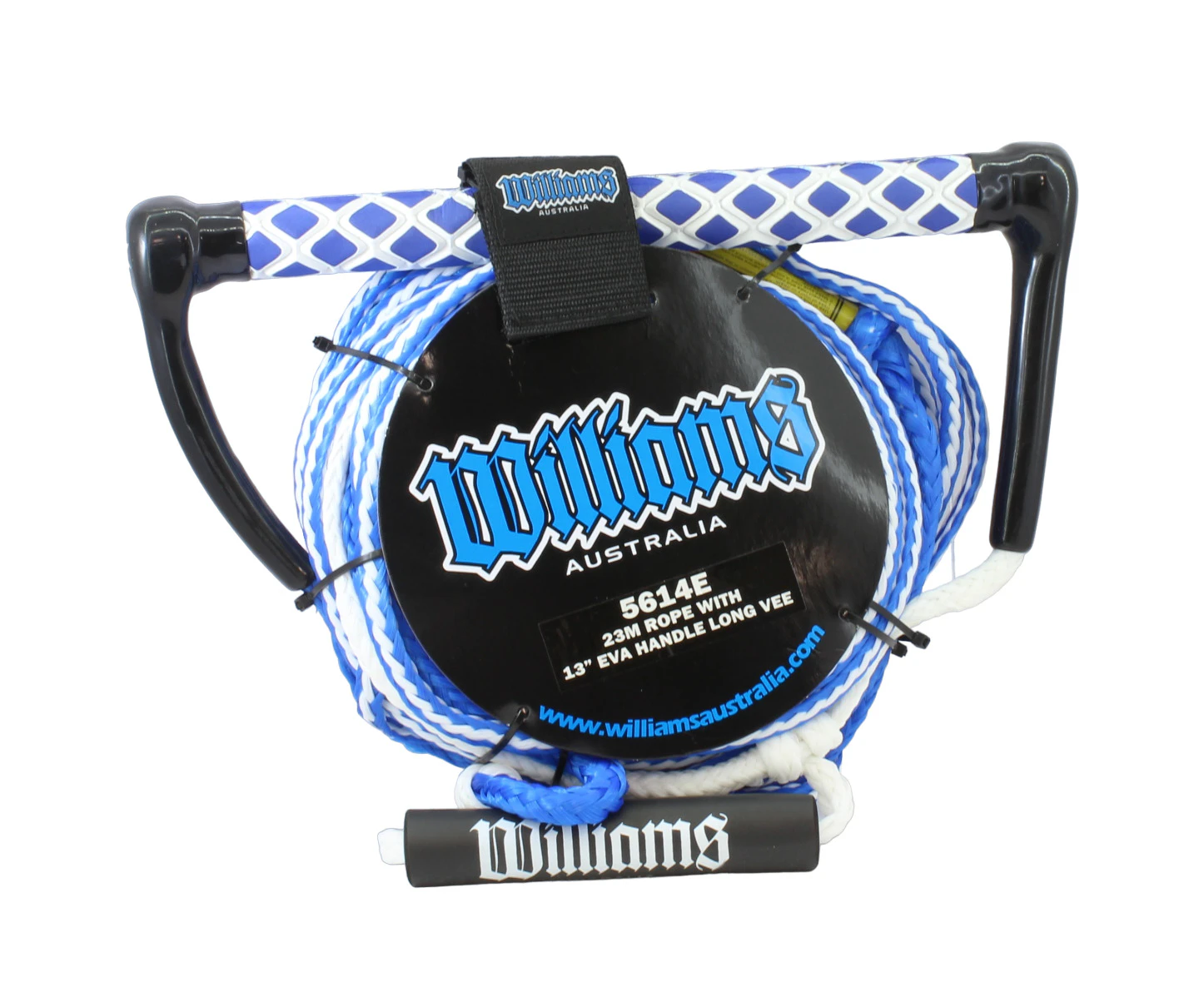 Williams 23m Water Ski Rope & Handle Long Vee With Float Blue/white