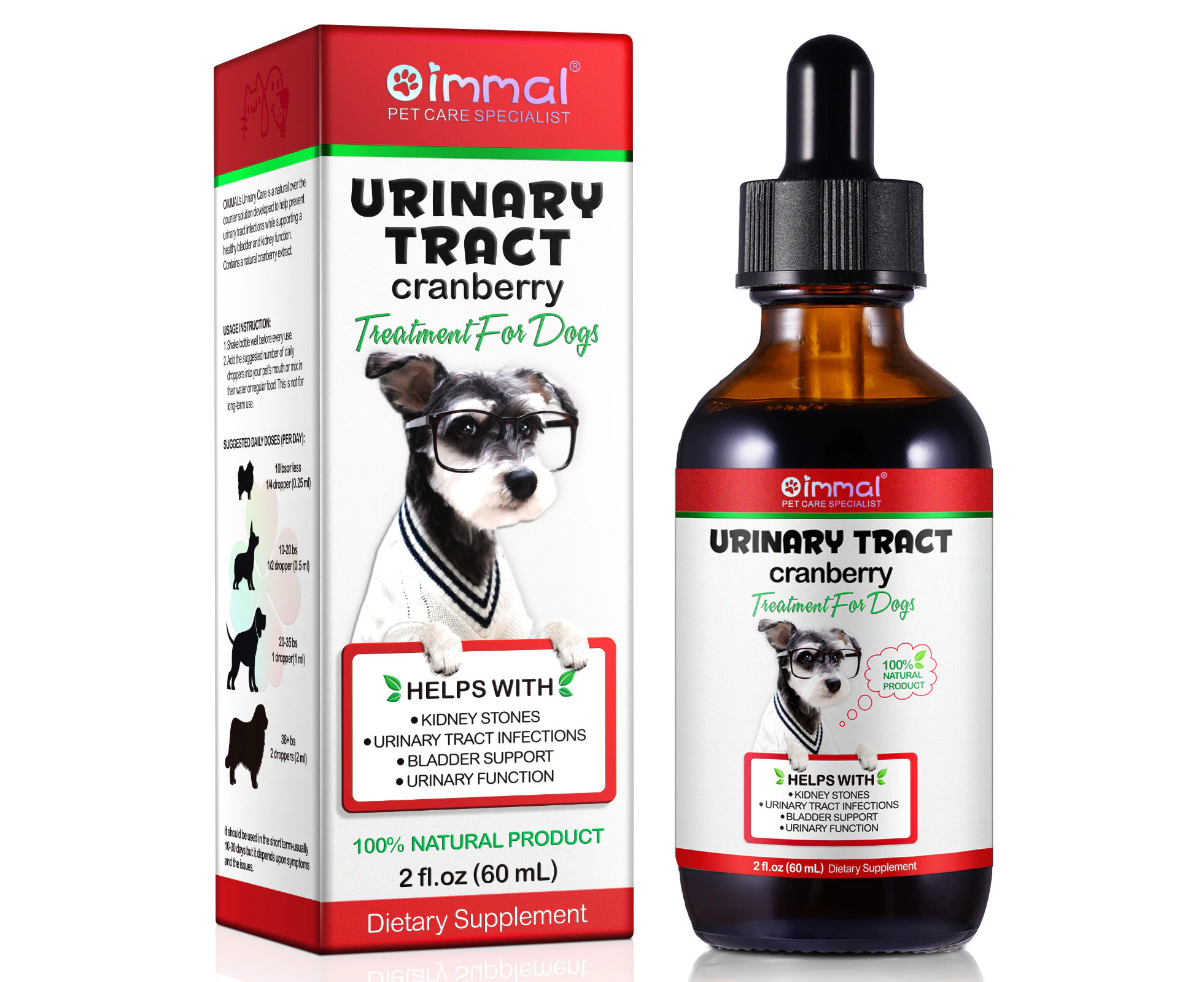 Oimmal Dog Urinary Health Care Cranberry Dogs Support Help Liquid Drops Bladder Control 60ml