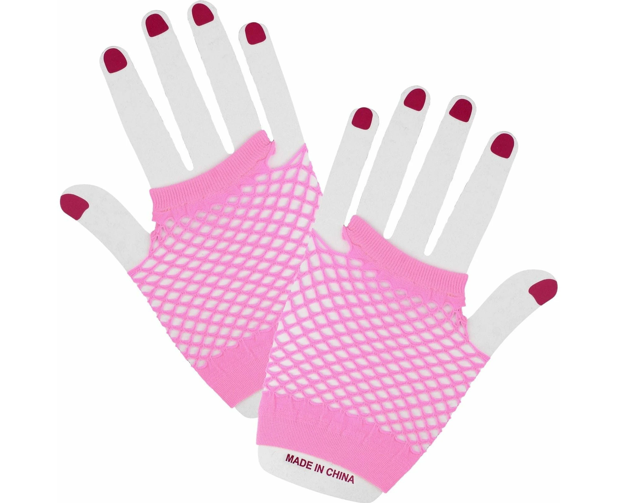 Neon Pink Short Fingerless Fishnet Gloves