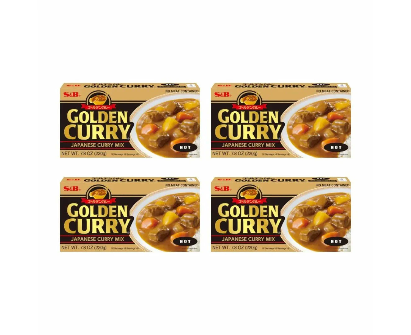 S&B Foods | Golden Curry Mix | Hot 220g x 4 Pack