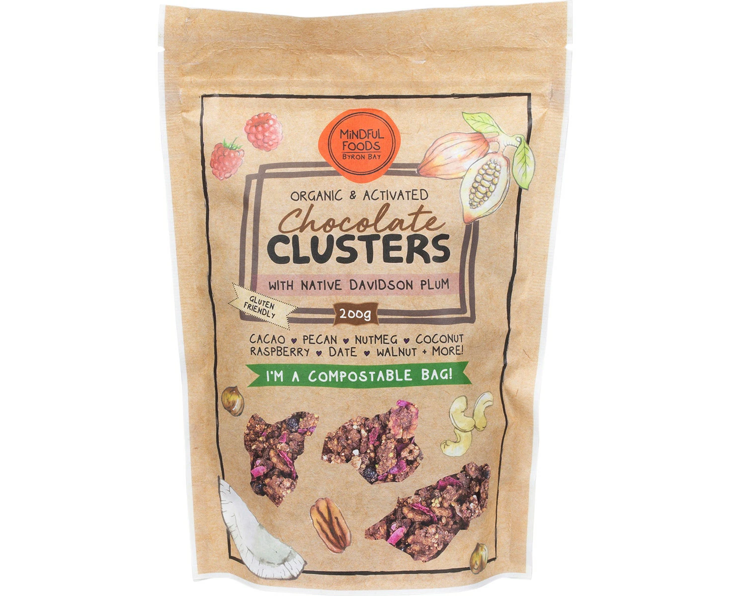 MINDFUL FOODS Chocolate Clusters Davidson Plum Organic & Activated 200g