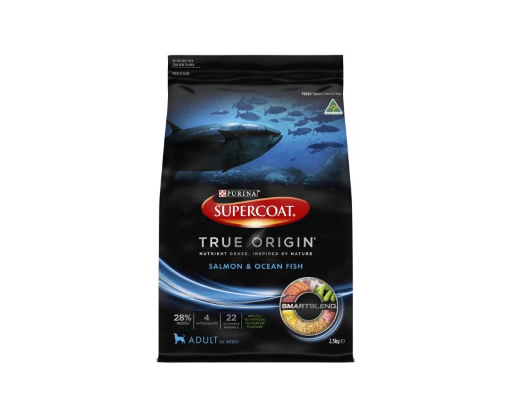 Purina Supercoat True Original Salmon & Ocean Fish Adult Dog Food 2.5kg x 4