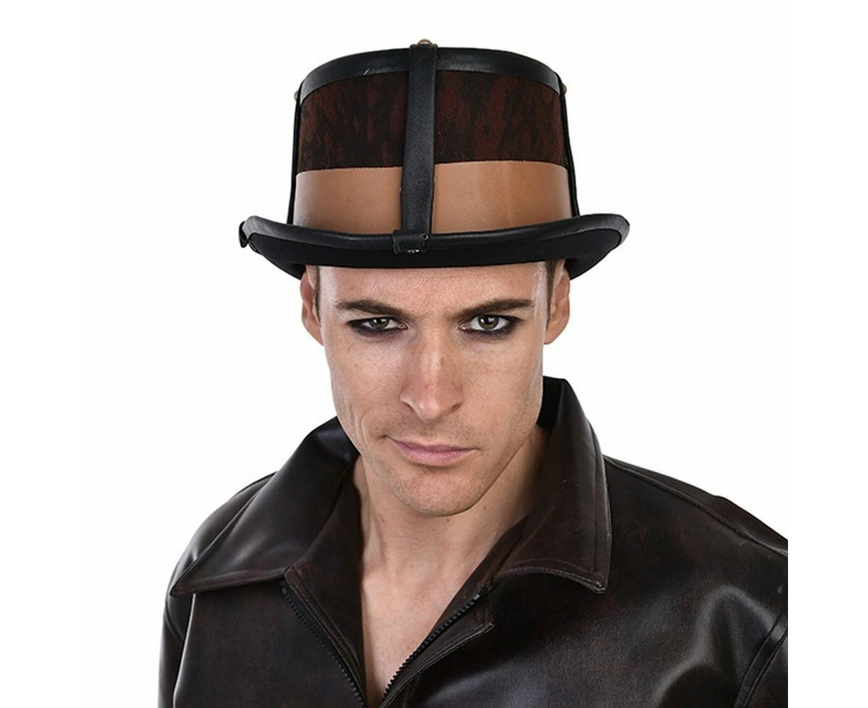 Brown Leather Look Steampunk Top Hat