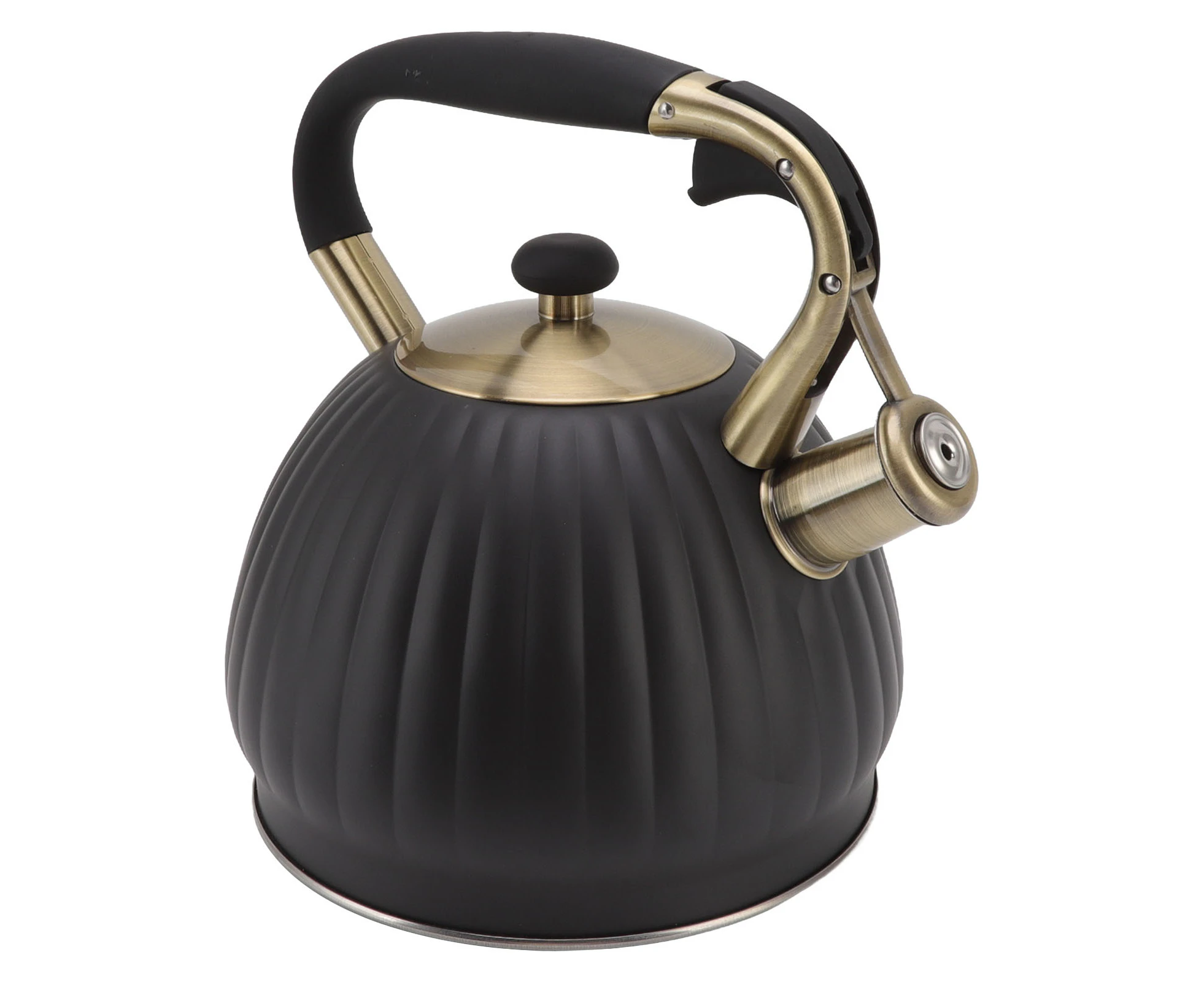 3.5L Whistling Tea Kettle Stainless Steel Pumpkin Shape Tea Pot Stovetop Teapot Black