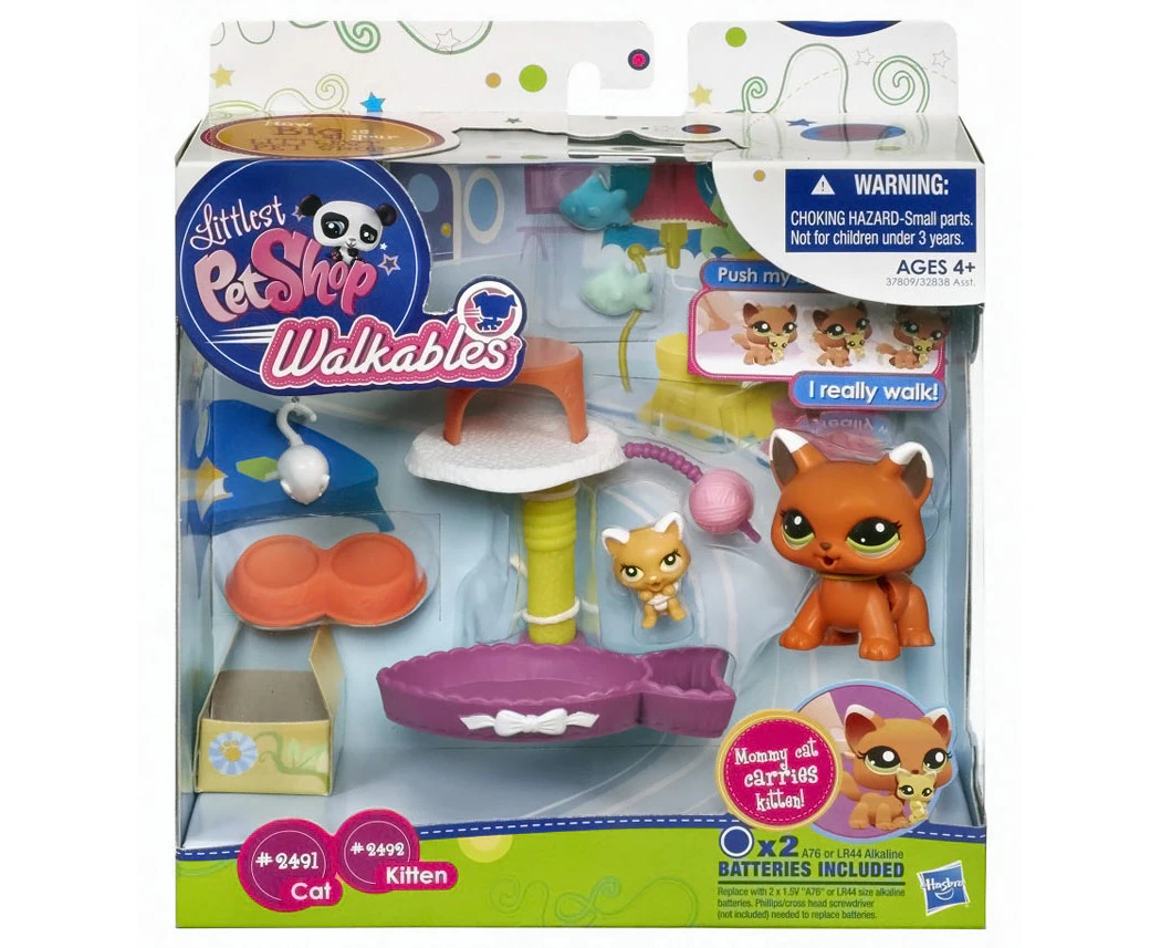 Littlest Pet Shop Walkables #2491 Cat, #2492 Kitten Figure