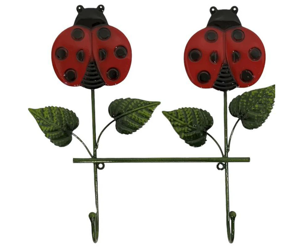 Lady Bug Bertie Beetle 2 Hooks For Keys or Coats Handcrafted Red