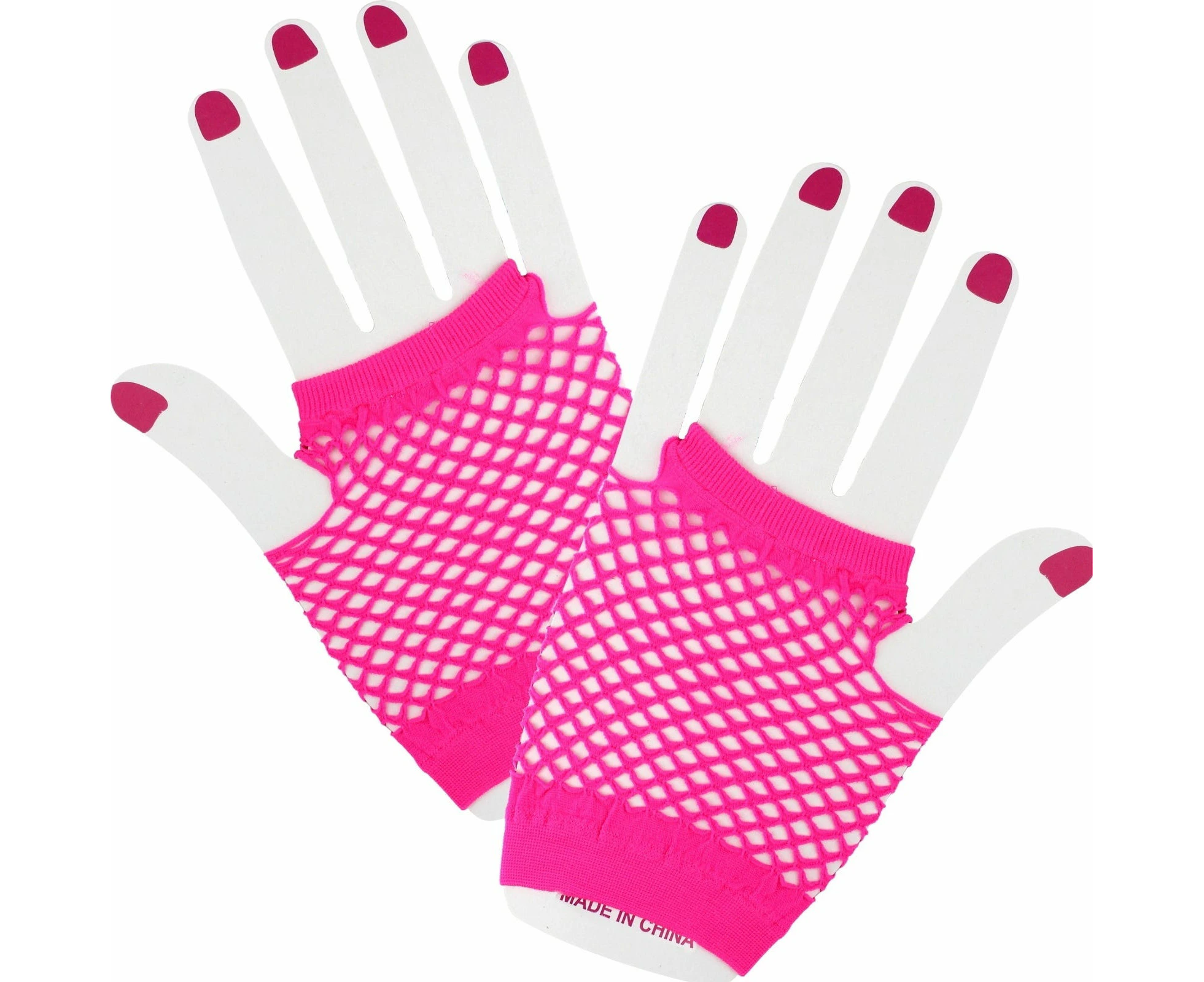 Neon Hot Pink Short Fingerless Fishnet Gloves