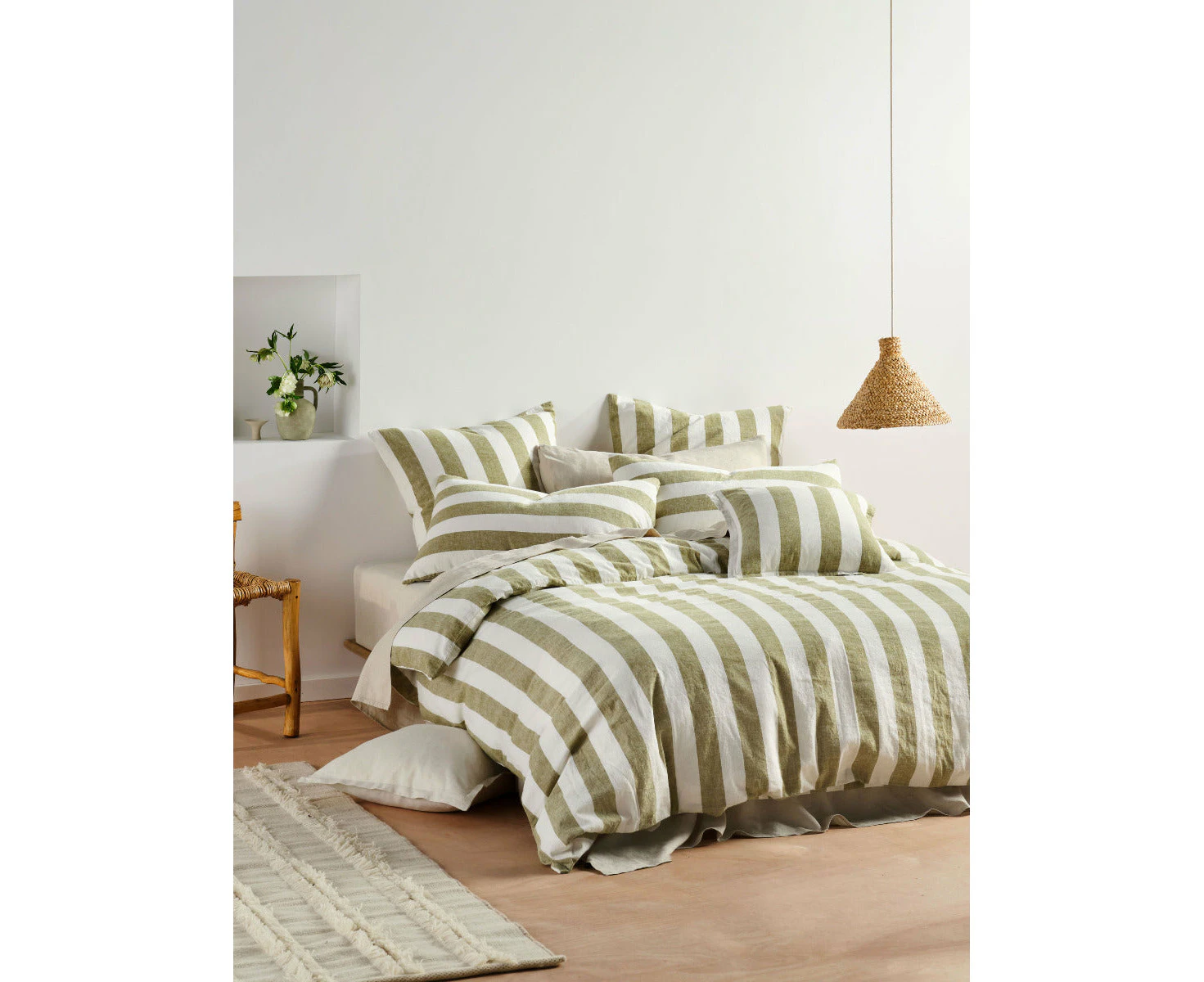 Linen House Vintage Stripe Quilt Cover Set Pesto