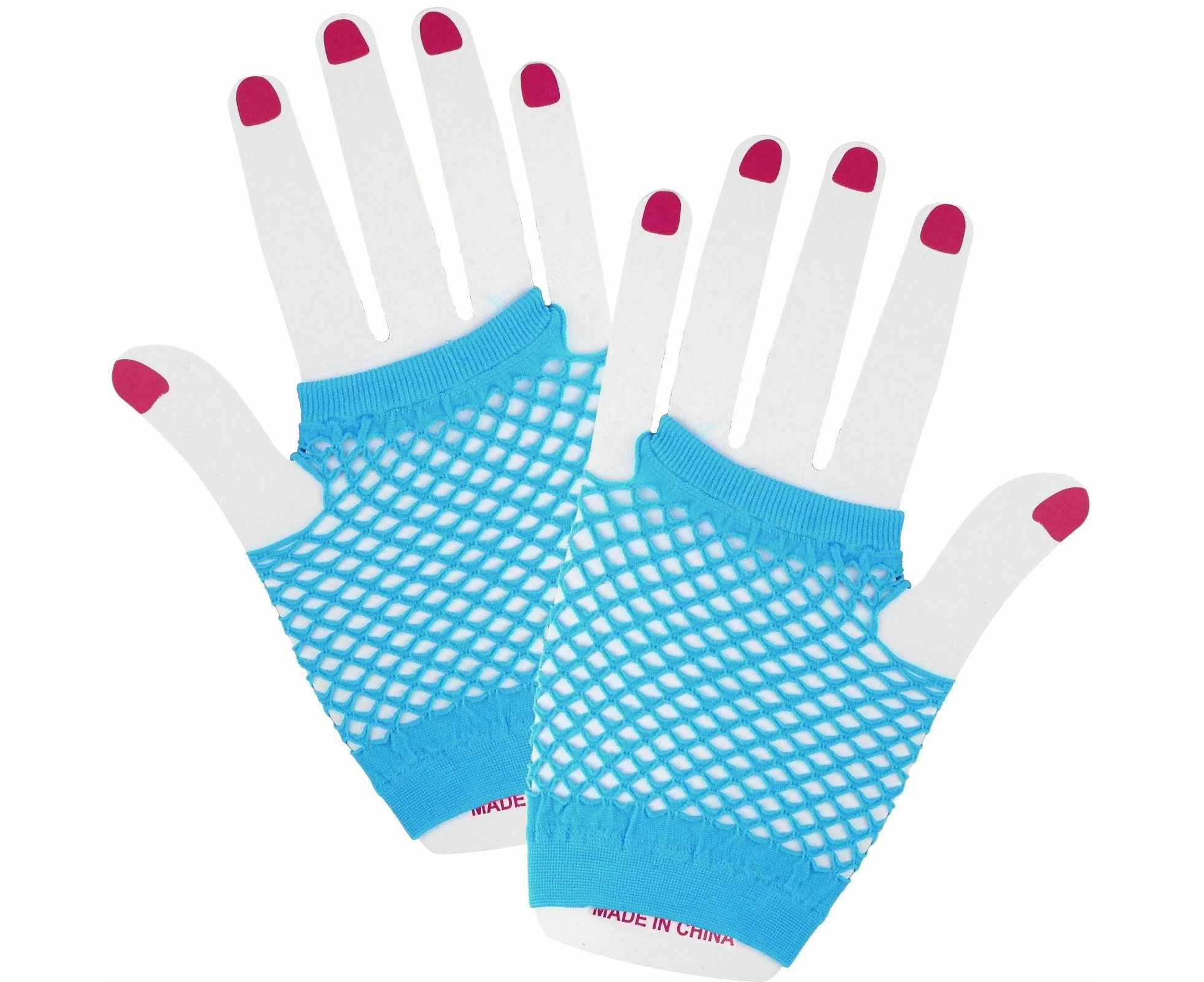 Blue Short Fingerless Fishnet Gloves