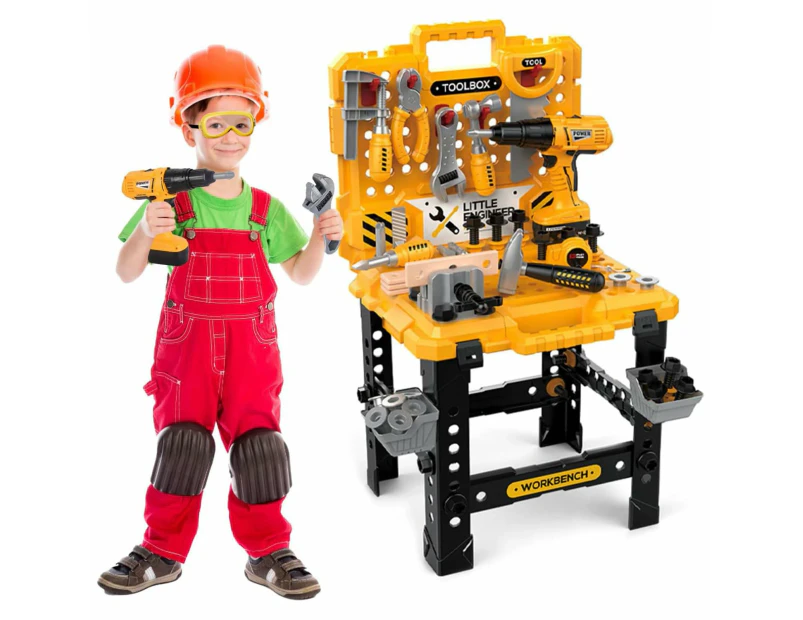 Jicoo Kids Tool Set, 103pcs Toddler Tool Bench with Realistic Electric Drill, Safety Goggles, Hammer, Wrench, Screws, Fun Workshop Toy for Boys and Girls