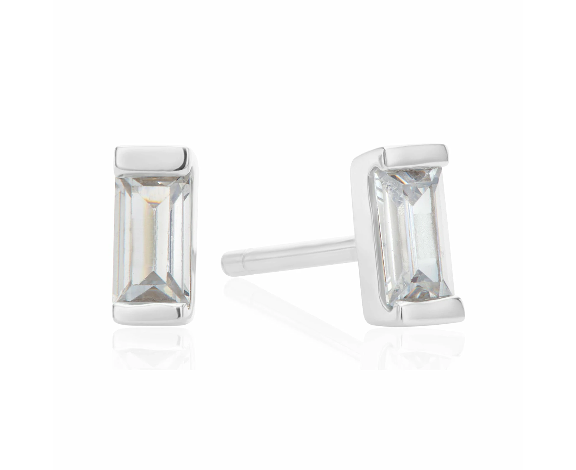 Sterling Silver Baguette White Cubic Zirconia Stud Earrings