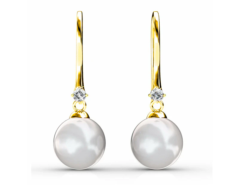 Magnificent Pearl Hook Gold Earrings Embellished With SWAROVSKI Crystals