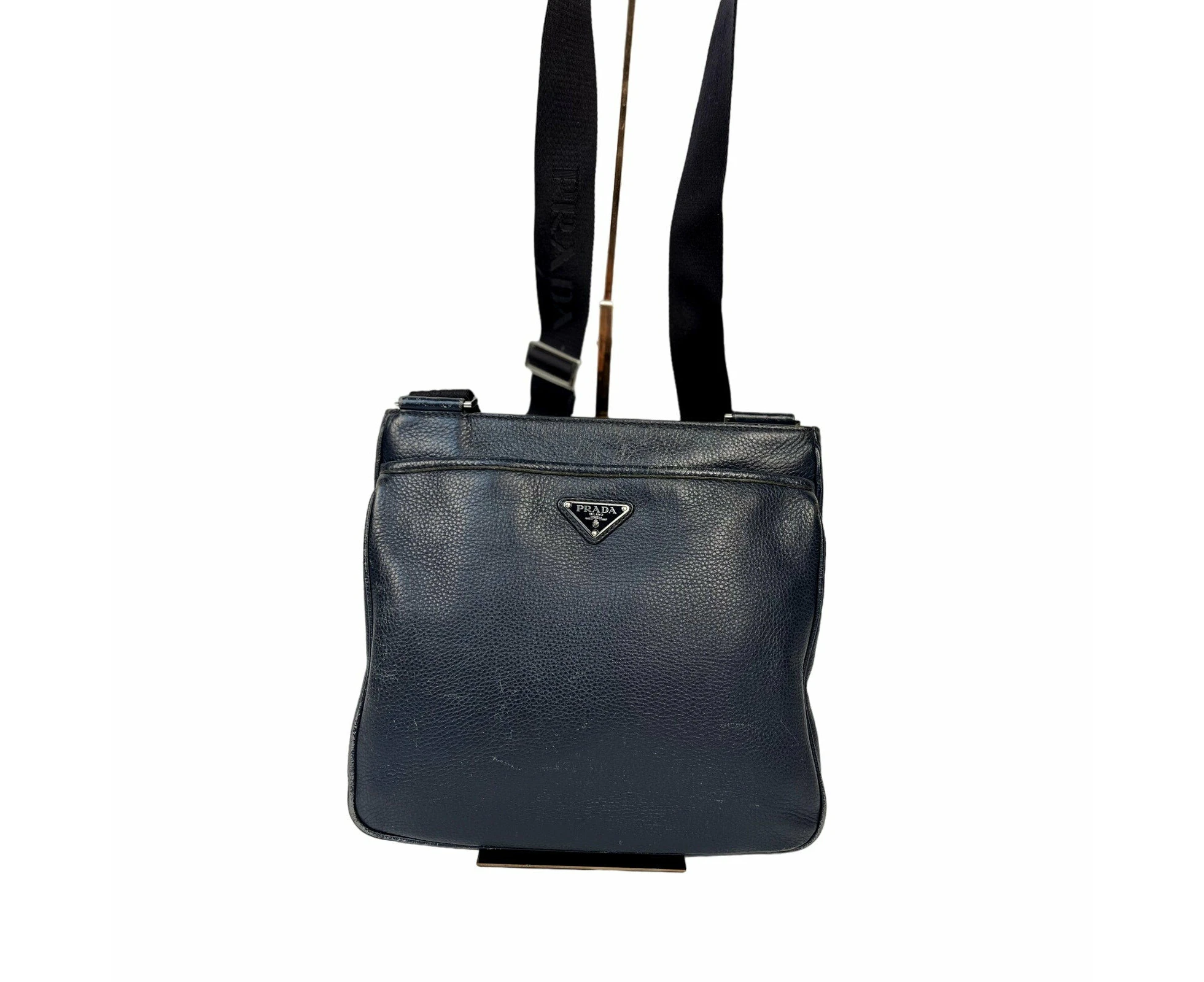 Prada Navy Saffiano Leather Side Bag