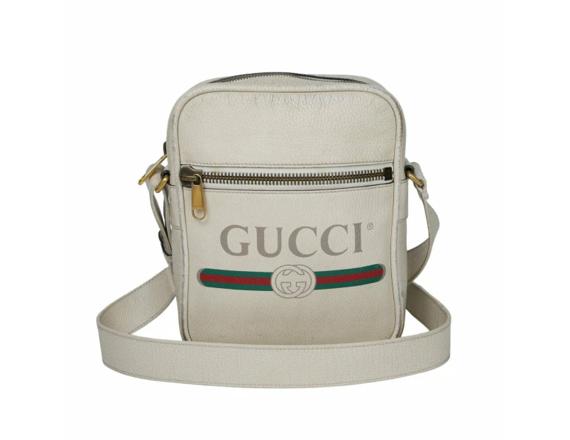 Gucci White Print Grained Leather Sherry Line Messenger Bag