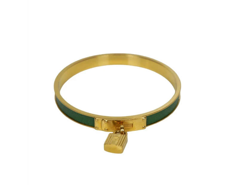 Hermes Kelly Lock Cadena Green Bangle Bracelet