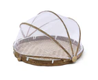 Covered Bamboo Serving Food Tent Basket Hand Woven Round Food Basket with Mesh Cover