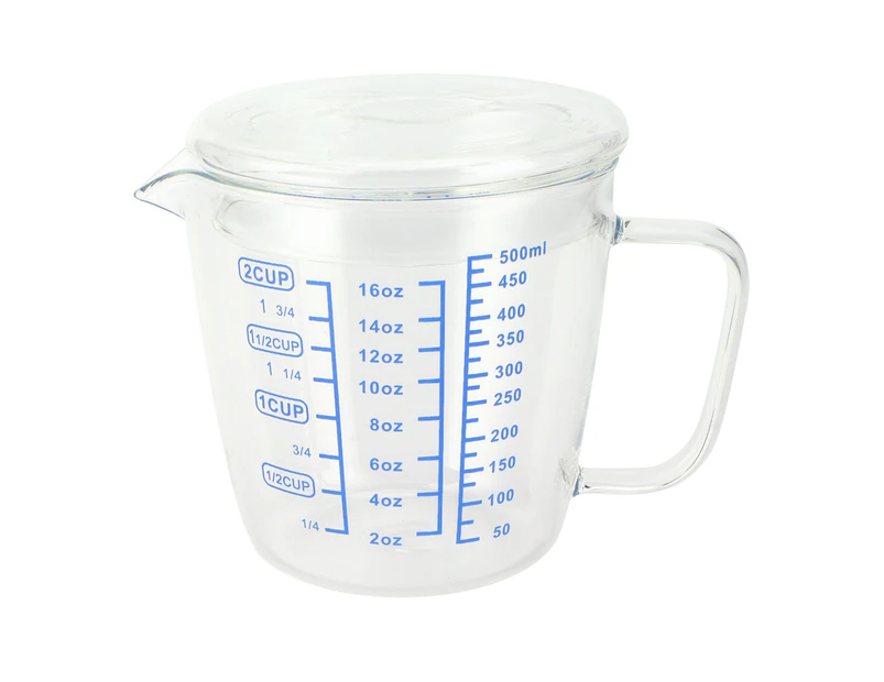 Heat Resisting Glass Measuring Cup Milk Scale Measuring Jug with Lid Kitchen Utensil(500ml )