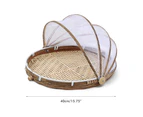 Covered Bamboo Serving Food Tent Basket Hand Woven Round Food Basket with Mesh Cover