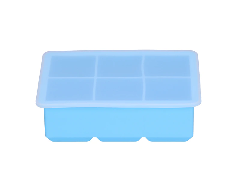 6 Cells Ice Tray Silicone Square Ice Maker with Lid for Making Ice Cubes Cakes Chocolate Pudding,Blue