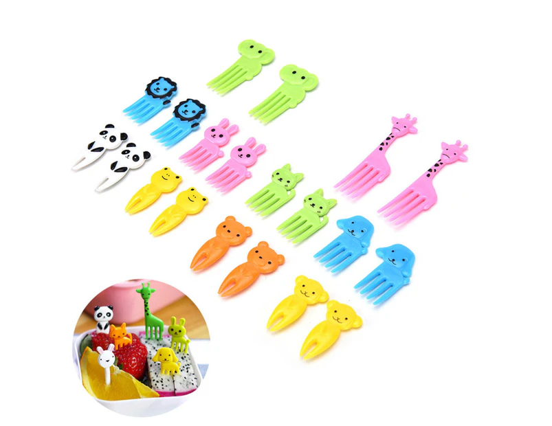 20Pcs Mini Cute Cartoon Animal Food Fruit Picks Forks Lunch Box Decor for Kids