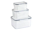 3pcs Drain Storage Basket Box Transparent Leakproof Food Storage Containers with Removable Colander for Fridge