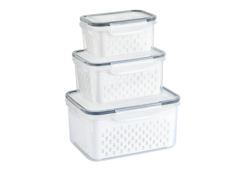 3pcs Drain Storage Basket Box Transparent Leakproof Food Storage Containers with Removable Colander for Fridge