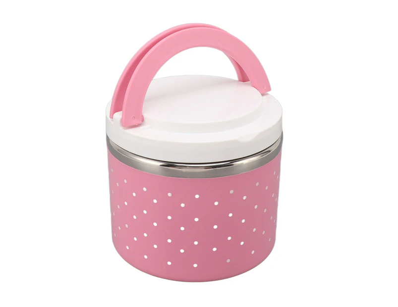 Round Insulated Lunch Box Leakage Proof Portable Large Thermal Food Container for School Office Travel Pink