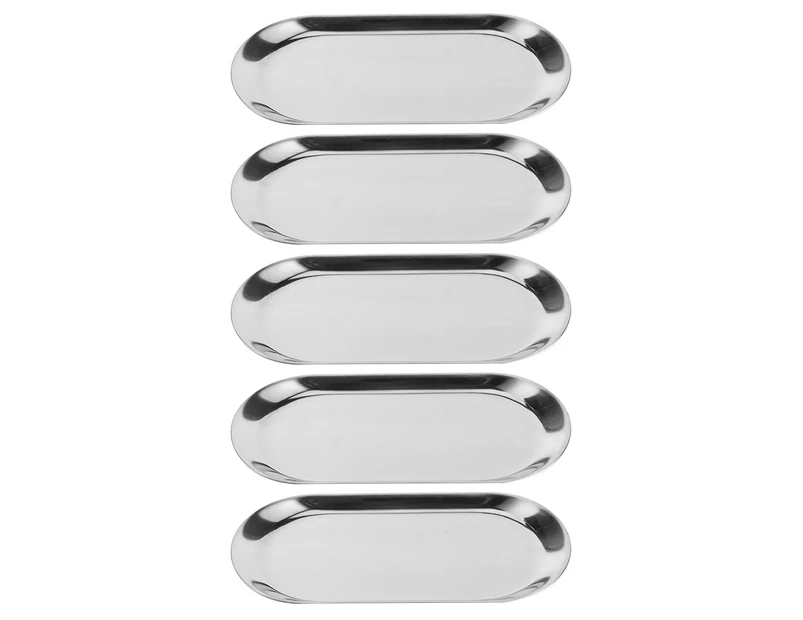 5pcs Stainless Steel Oval Shaped Towel Tray Cosmetics Jewelry Storage Tray Dish Plate Organizer,Silver