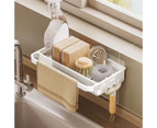 White Kitchen Storage Drain Rack with 2 Hanging Hook No Punching Rag Cleaning Cloth Faucet Wall Mounted Holder