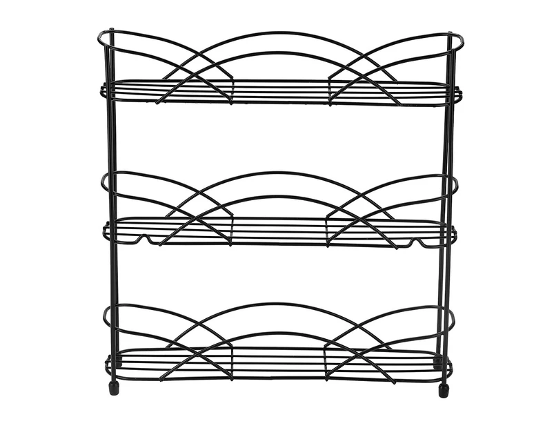 3 Tier Spice Storage Rack Kitchen Herb Bottles Organised Holder Wall Mounted/Free Stand(Black)