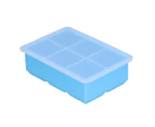 6 Cells Ice Tray Silicone Square Ice Maker with Lid for Making Ice Cubes Cakes Chocolate Pudding,Blue