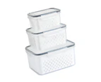 3pcs Drain Storage Basket Box Transparent Leakproof Food Storage Containers with Removable Colander for Fridge